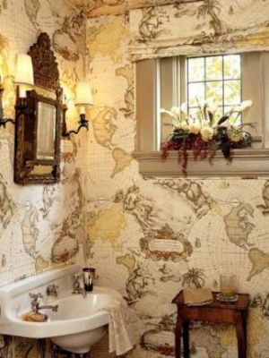 Inspired by the British Empire - decor - Map wall in bathroom.jpg